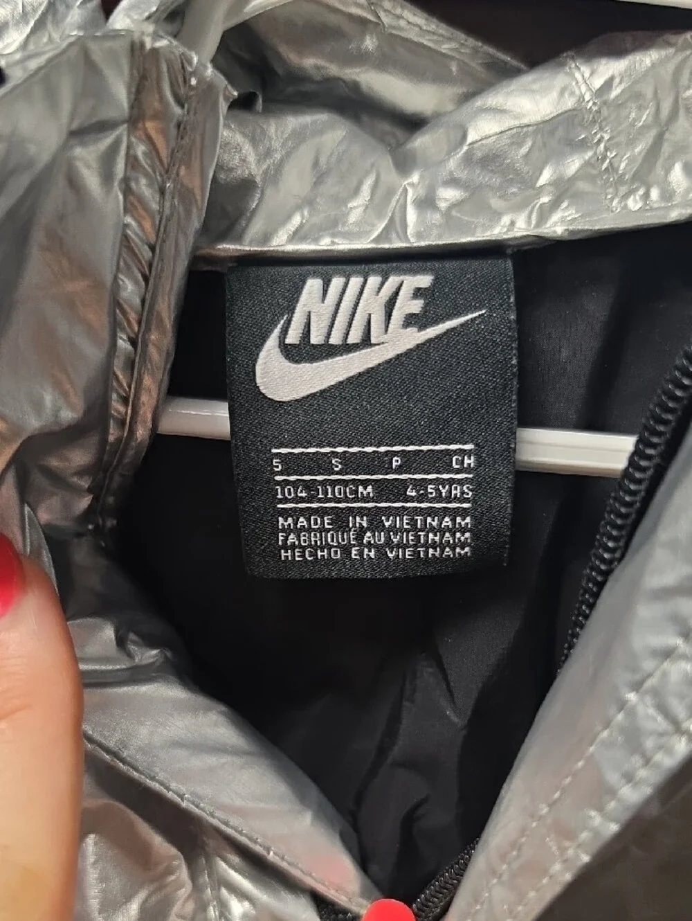 Nike Kids Silver Metallic Hooded Rain Jacket